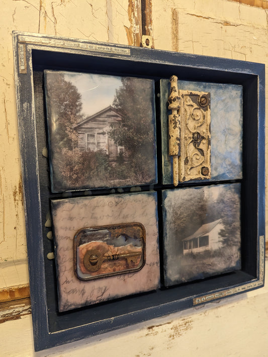 "Forgotten Cabins in the Woods" Collage - Original Wax Encaustic Art Piece