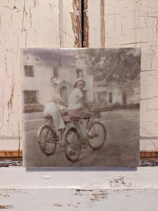 "Vintage Bike Ride" - Original Wax Encaustic Art Piece