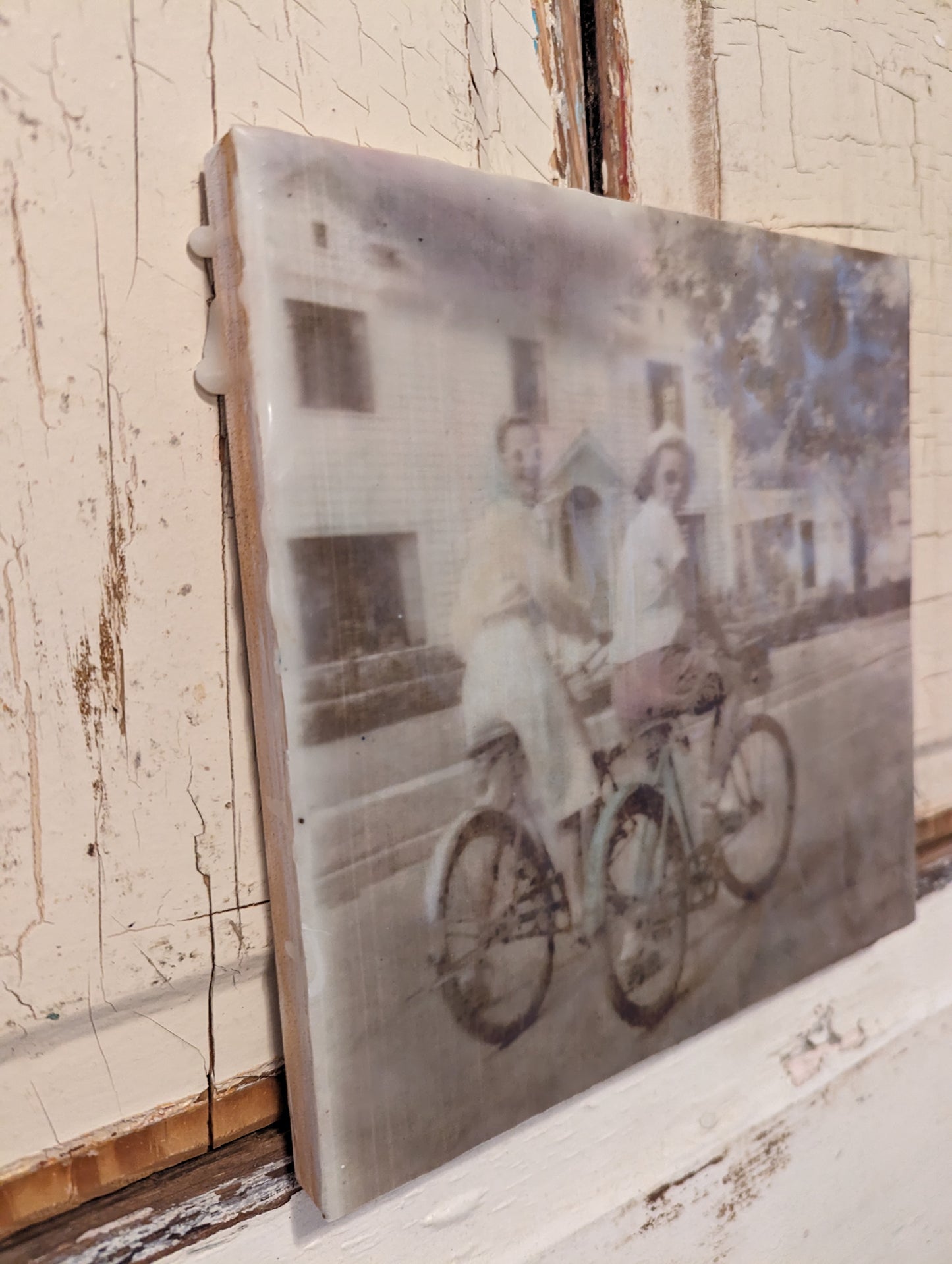 "Vintage Bike Ride" - Original Wax Encaustic Art Piece