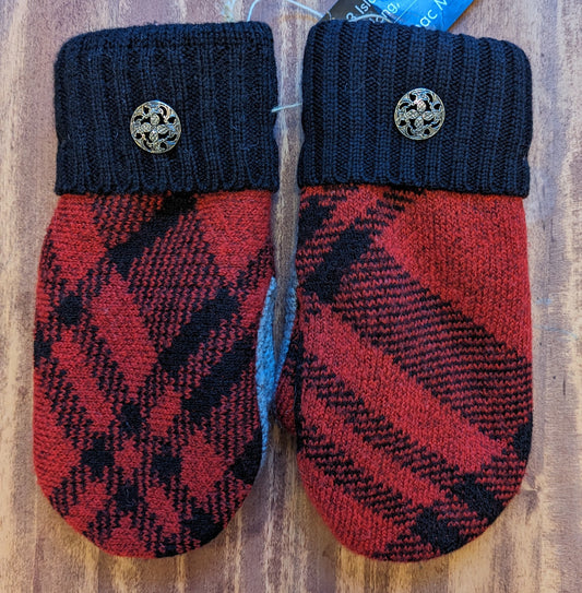 Mackinac Mittens, Red Black Plaid