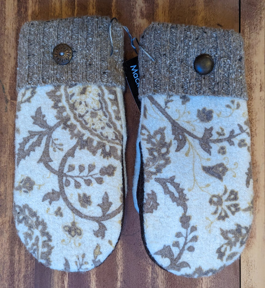 Mackinac Mittens Tan and Cream Botanical