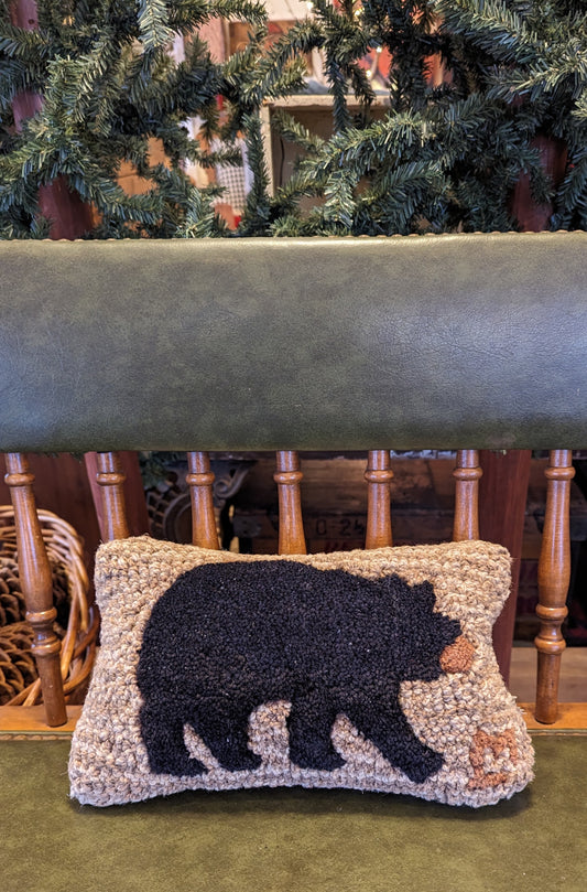 Bear Pillow, Hooked Wool, Tan