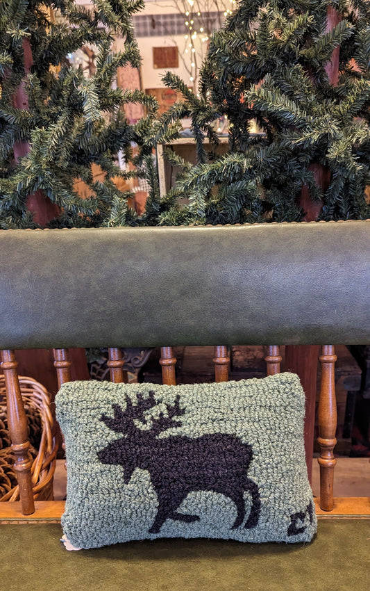 Moose Pillow, Hooked Wool, Tan