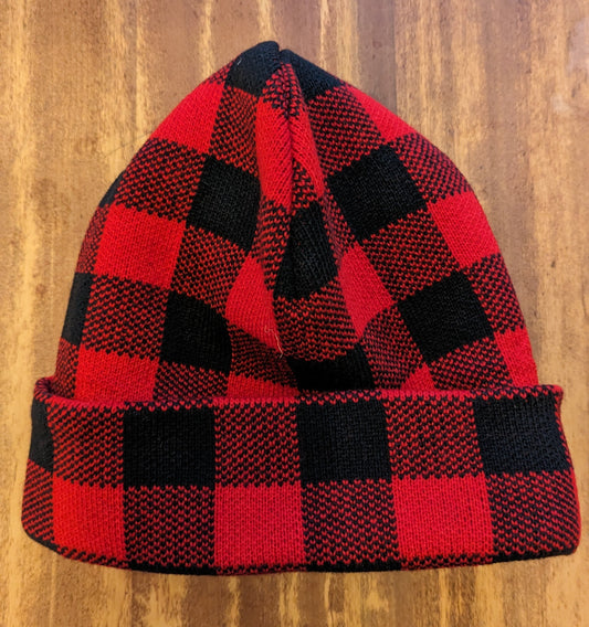 Beanie Hat, Red and Black Buffalo Plaid