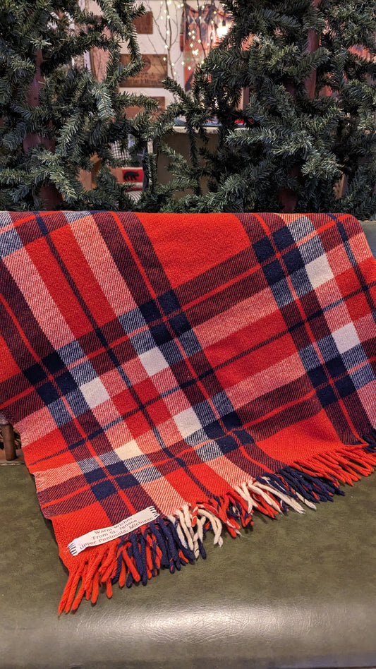 Vintage Wool Camp Blanket, Stadium Blanket, Red Blue Plaid - Custom Label