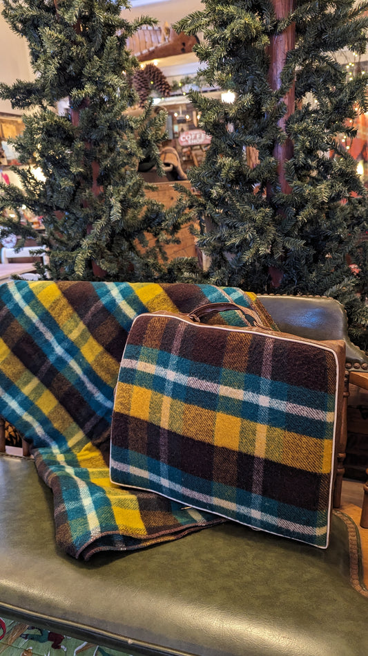 Vintage Wool Camp Blanket with Matching Case