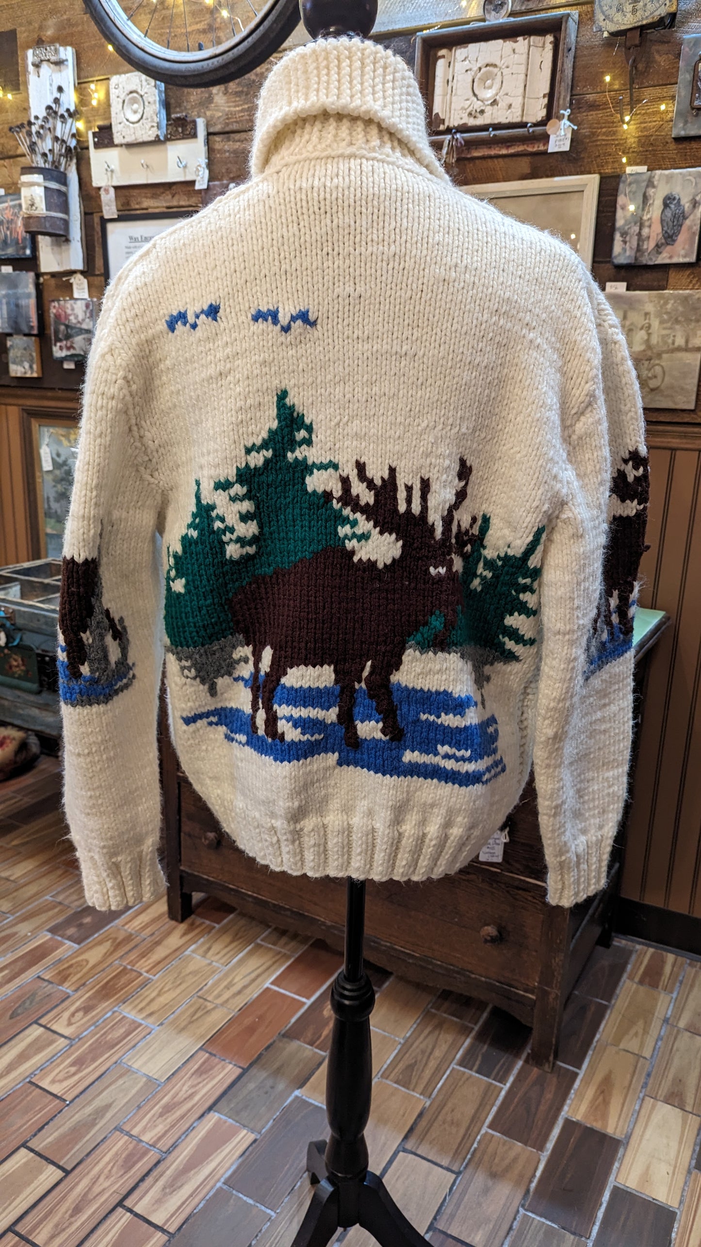 Cowichan Sweater, Handknit, Vintage - Moose Design