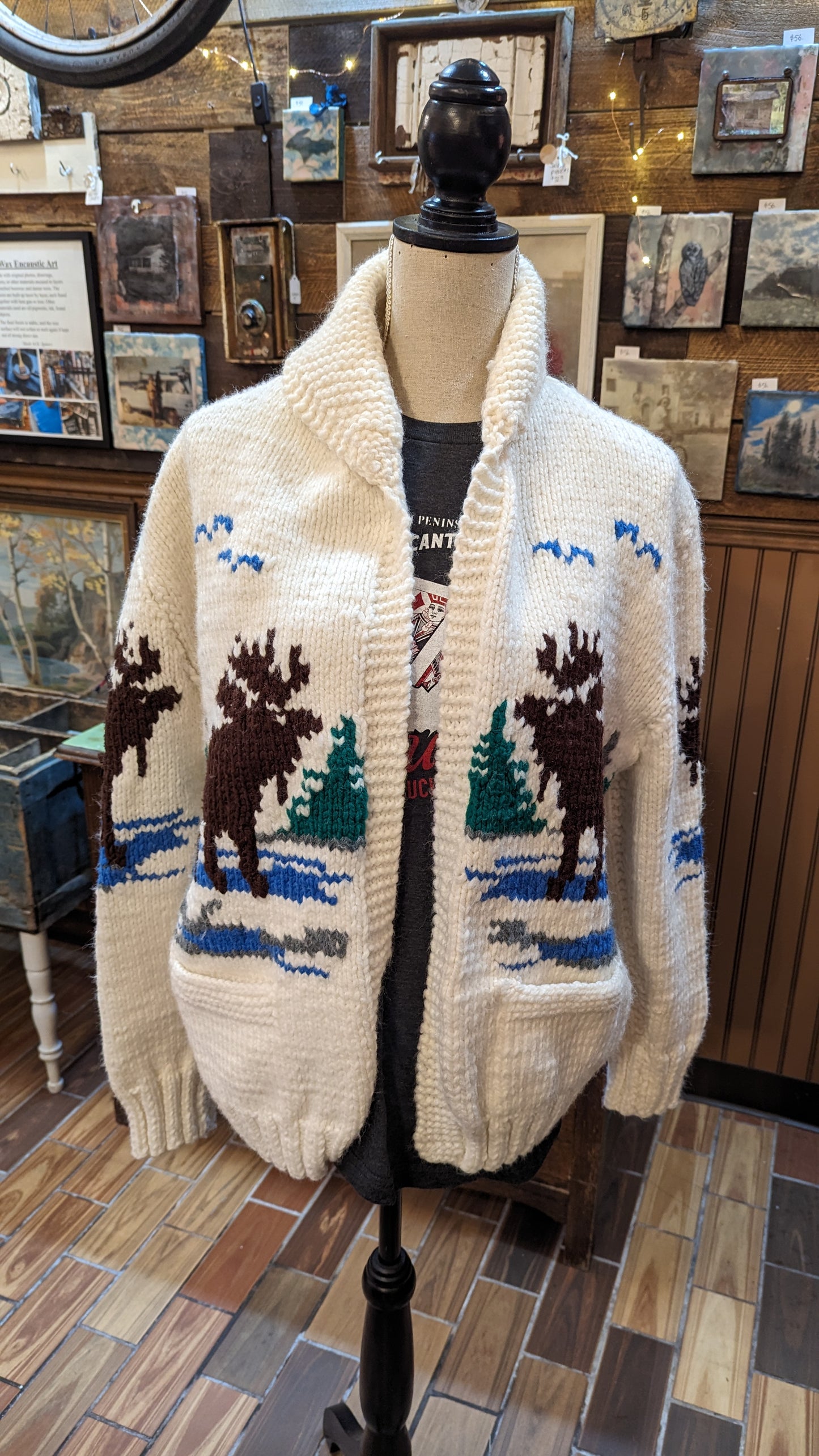 Cowichan Sweater, Handknit, Vintage - Moose Design