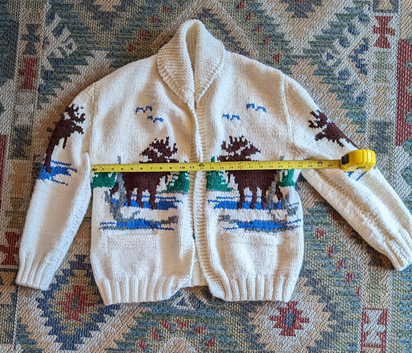 Cowichan Sweater, Handknit, Vintage - Moose Design