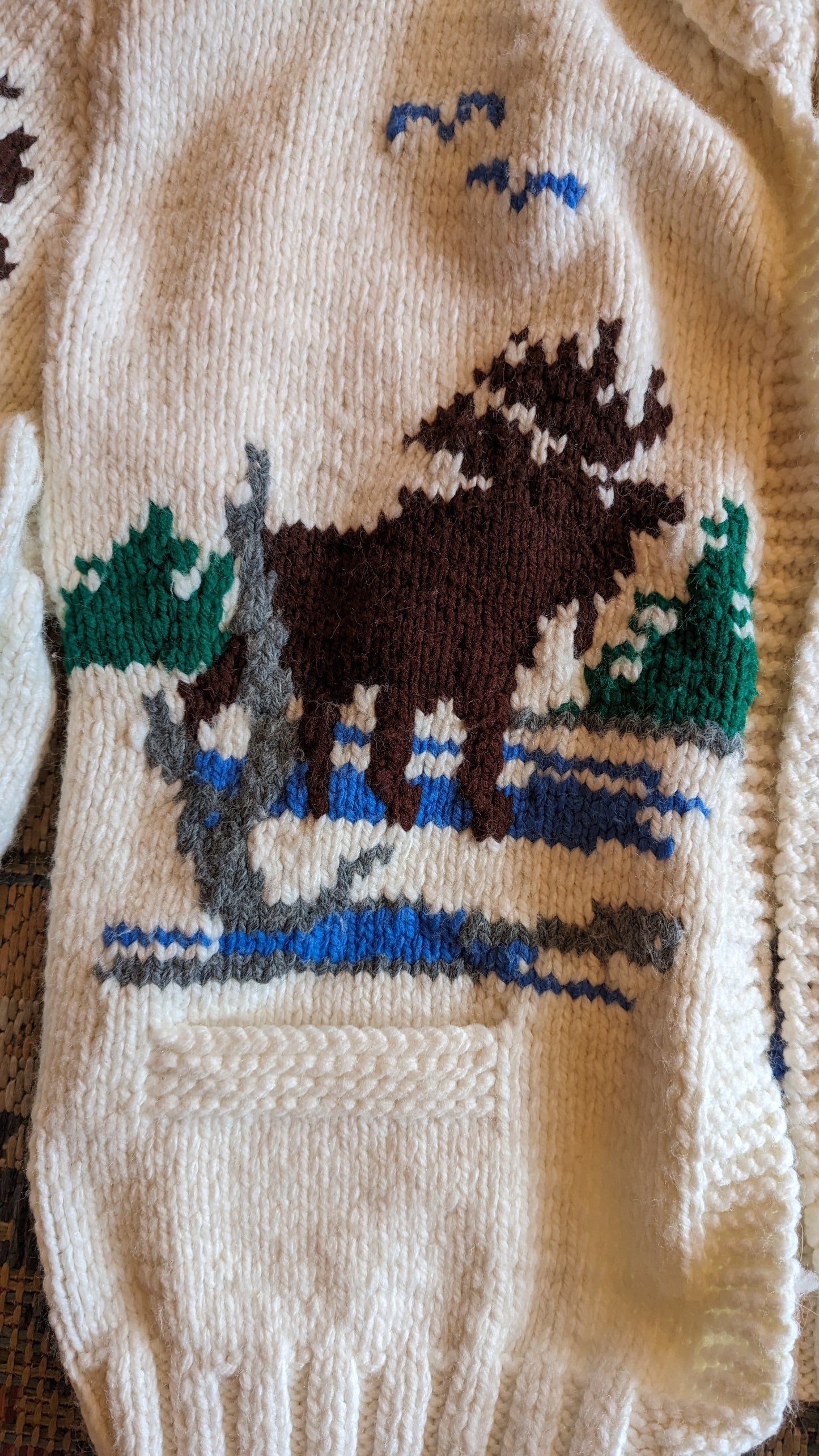 Cowichan Sweater, Handknit, Vintage - Moose Design