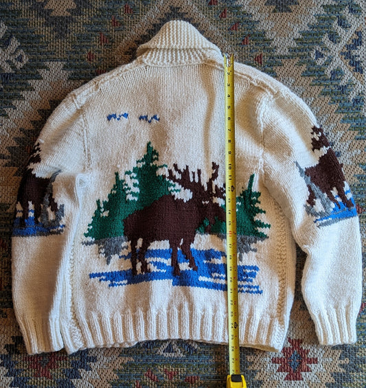 Cowichan Sweater, Handknit, Vintage - Moose Design